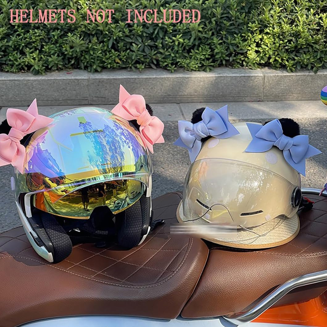 2 Pieces Bow Cat Ear Helmet Accessories - Cartoon Horns & Ears for Ski, Bike & Motorcycle Decoration