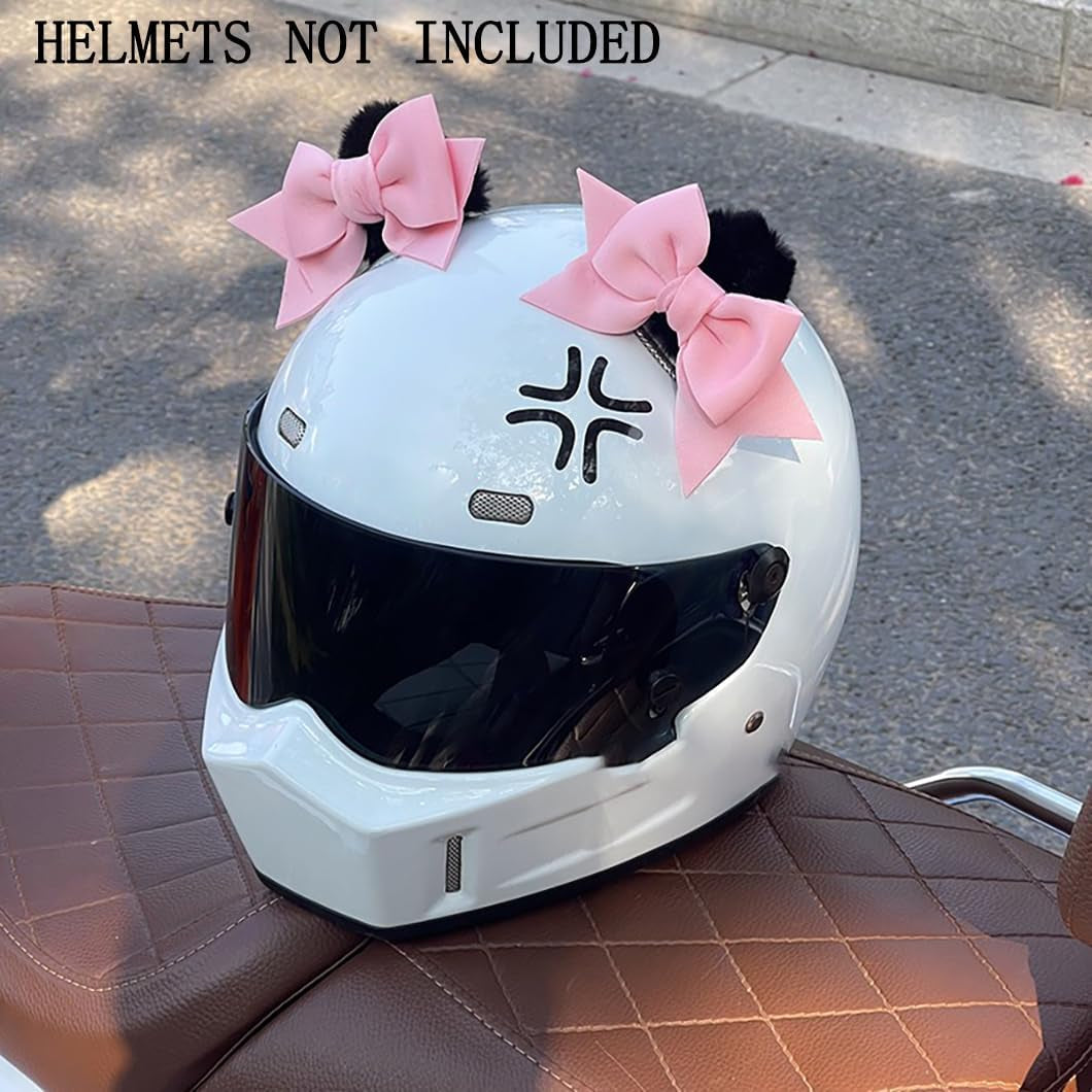 2 Pieces Bow Cat Ear Helmet Accessories - Cartoon Horns & Ears for Ski, Bike & Motorcycle Decoration