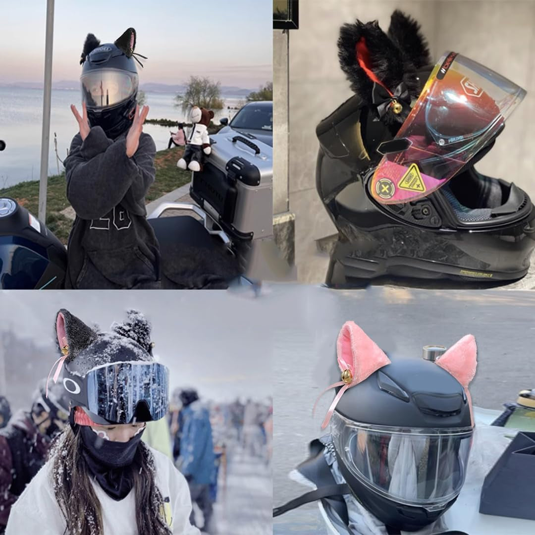 1 Pair Bow Bells Cat Ears for Helmet Cute Helmet Ears Helmet Horns Motorcycle Helmet Accessories Helmet Decorations